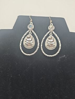 Brighton Silver Teardrop Rope Dangle Earrings - With Reinstone.